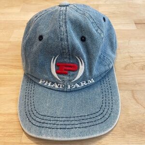 Vintage Phat Farm Logo Hat Blue Denim Baseball Cap Trucker Strapback 1990s
